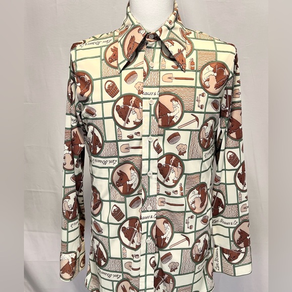 VINTAGE 70s Levi Strauss disco dagger collar button down shirt gold rush miner - Picture 12 of 15
